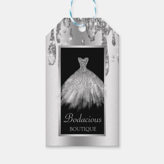 Moderne goud glinster jurk druipt cadeaulabel (Voorkant)