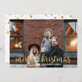 Moderne goud glitter familie foto kerstkaart (Voorkant / Achterkant)