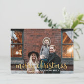 Moderne goud glitter familie foto kerstkaart (Staand voorkant)