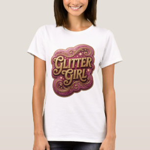 Moderne Goud GLITTER GIRL Artistiek Motief T-shirt