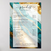 Moderne goud-groen-glitter marmeren salon Preislis Poster (Voorkant)