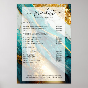 Moderne goud-groen-glitter marmeren salon Preislis Poster