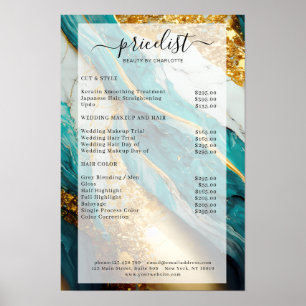 Moderne goud-groen-glitter marmeren salon prijslij poster