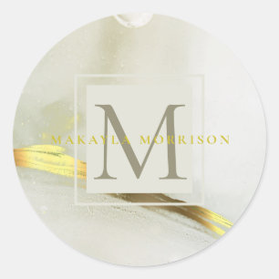 Moderne Goud Inkt Monogram Abstract Ronde Sticker