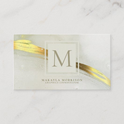 Moderne Goud Inkt Monogram Abstract Visitekaartje (Voorkant)