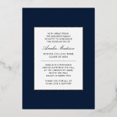 Moderne goud inkt script diepblauwe afstudeerfoto folie uitnodiging (Achterkant)