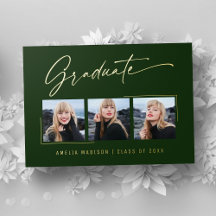 Moderne goud inkt script smaragd afstudeerfoto kaa