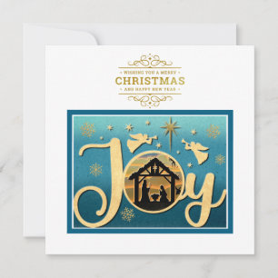 Moderne Goud "JOY" Kerststal Silhouet Kerstmis Feestdagenkaart