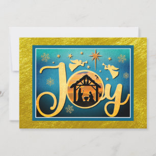 Moderne Goud "JOY" Kerststal Silhouet Kerstmis Feestdagenkaart