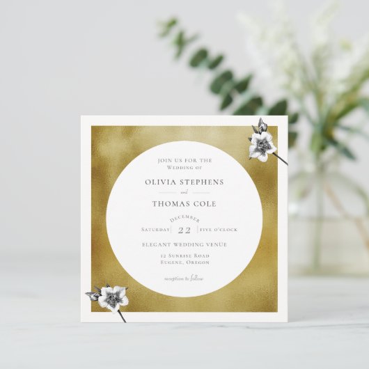 Moderne Goud Kerstmis Rozen kerstbruiloft Kaart (Staand voorkant)