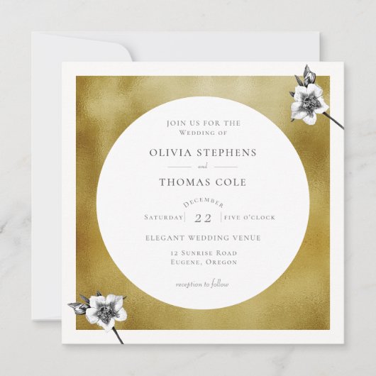 Moderne Goud Kerstmis Rozen kerstbruiloft Kaart (Voorkant)