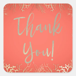 Moderne Goud Koraal Oranje Elegante Strand Bruilof Vierkante Sticker