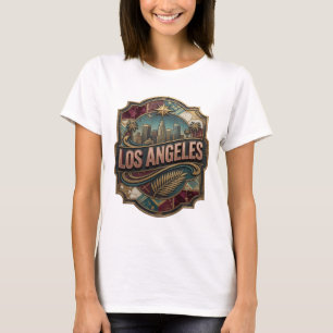 Moderne Goud LOS ANGELES Artistiek Motief T-shirt