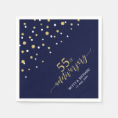 Moderne goud & marine 55e jubileumfeest servetten (Voorkant)