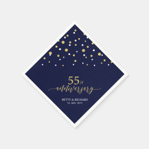 Moderne goud & marine 55e jubileumfeest servetten