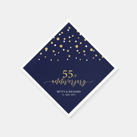 Moderne goud & marine 55e jubileumfeest servetten (Hoek)