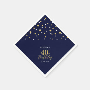 Moderne goud & marineblauwe 40ste verjaardagsfeest servet