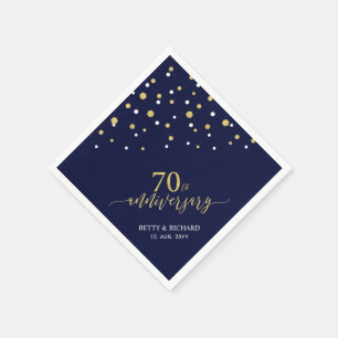 Moderne goud & marineblauwe 70e verjaardagsfeestje servet