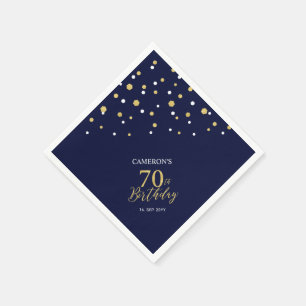 Moderne goud & marineblauwe 70ste verjaardagsfeest servet