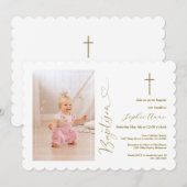 Moderne Goud Meisje Foto Calligrafie Doop  Kaart (Voorkant / Achterkant)