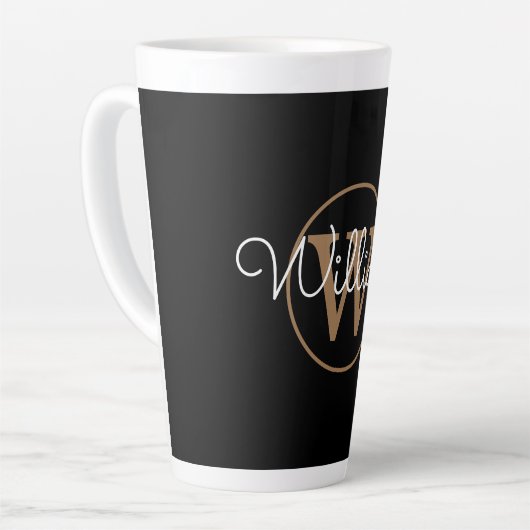Moderne goud monogram script zwart latte mok (Linkerhoek)