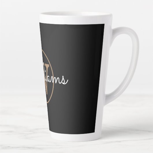 Moderne goud monogram script zwart latte mok (Rechts)