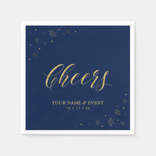 Moderne Goud & Navy Glitter Cheers Aangepaste Fees Servet