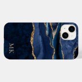 Moderne Goud & Navy Marmer Agate Monogram Case-Mat Case-Mate iPhone Case (Achterkant (horizontaal))