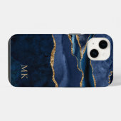 Moderne Goud & Navy Marmer Agate Monogram Case-Mat iPhone Hoesje (Achterkant horizontaal)