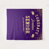 Moderne goud paarse afstudeerfoto booth achtergron wandkleed (Voorkant (horizontaal))