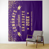Moderne goud paarse afstudeerfoto booth achtergron wandkleed (In situ)