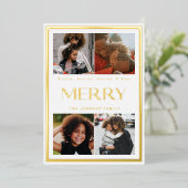 Moderne goud rand vakantie multi foto folie kaart (Staand Voorkant)