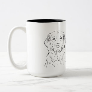 Moderne Goud Retriever Minimalistische Eénlijn Kun Tweekleurige Koffiemok