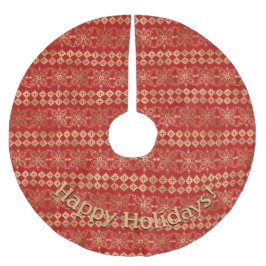 Moderne goud & rood patroon aanpasbare boodschap kerstboom rok