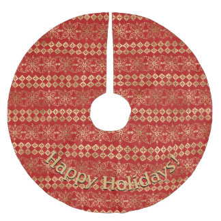 Moderne goud & rood patroon aanpasbare boodschap kerstboom rok