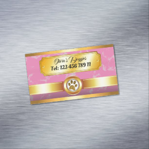Moderne Goud Roze Hondenuitlater Dierenoppas Diens Magnetisch Visitekaartje
