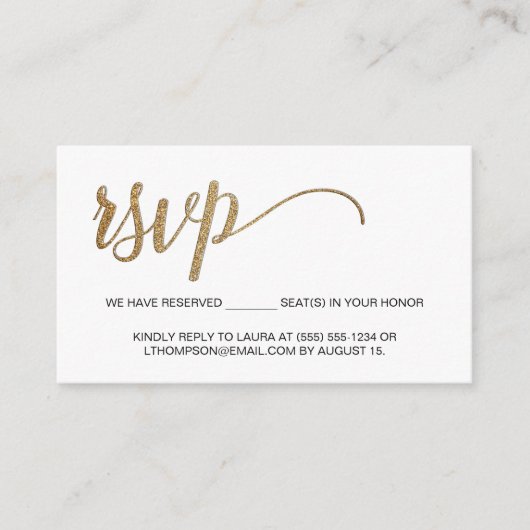 Moderne Goud RSVP geen mailing Voorbehouden Stoel  Informatiekaartje (Voorkant)