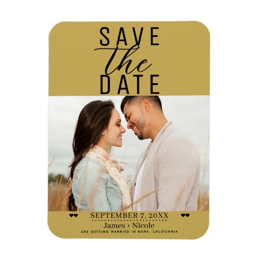 Moderne goud save the date trouwfoto magneet (Verticaal)