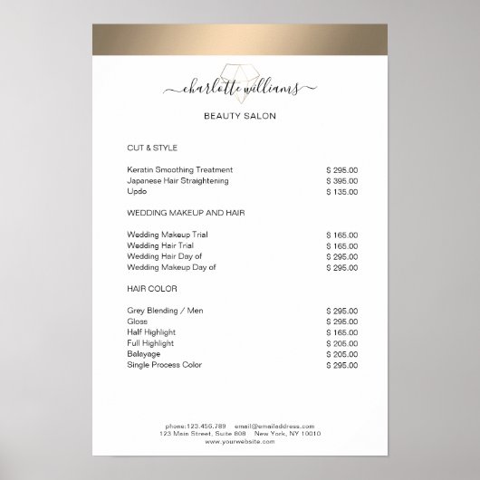 Moderne Goud Streep Diamant Prijslijst Poster (Voorkant)