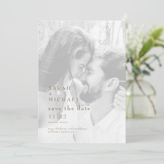 Moderne Goud & Wit B/W Foto sparen de datum Save The Date (Staand voorkant)