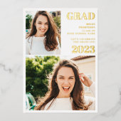 Moderne goud witte 3 foto's afstuderen folie uitnodiging (Voorkant)