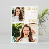 Moderne goud witte 3 foto's afstuderen folie uitnodiging (Staand Voorkant)