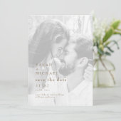 Moderne goud & witte zwart/wit foto Save The Date (Staand voorkant)