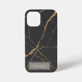 Moderne goud & zwart marmer Minimalistische luxe iPhone 12 Mini Hoesje
