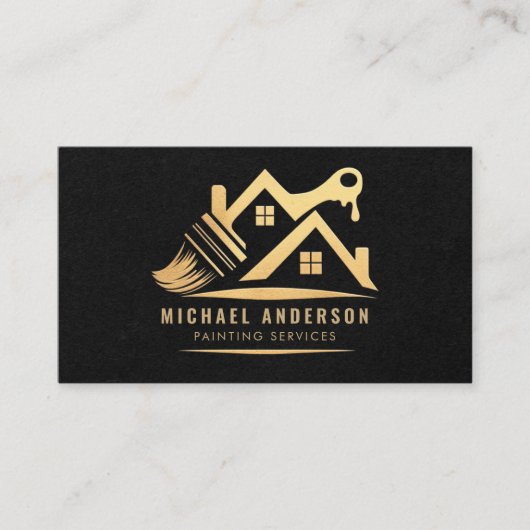 Moderne Goud & Zwart Schilderservice Huis Schilder Visitekaartje (Voorkant)