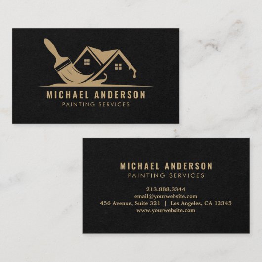 Moderne Goud & Zwart Schilderservice Huis Schilder Visitekaartje (Voorkant / Achterkant)