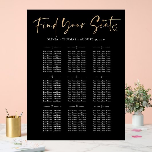 Moderne Goud & Zwart Trouwstoel Grafiek Acryl Bord (Huwelijk)