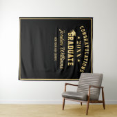 Moderne goud zwarte afstudeerfoto booth achtergron wandkleed (In Situ (horizontaal))