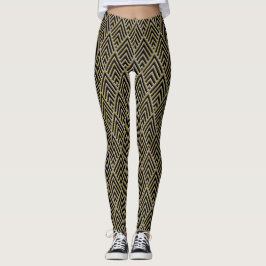 Moderne goud-zwarte Art Deco-stijlpatroonontwerp Leggings