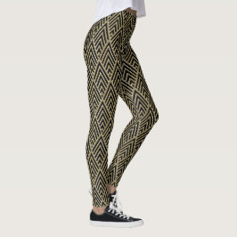 Moderne goud-zwarte Art Deco-stijlpatroonontwerp Leggings